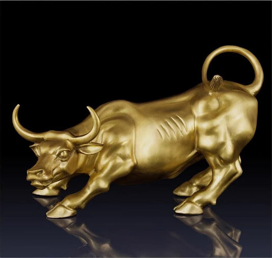 43cm,Bull gold Brass Cow Statue Wall Street Cattle Copper China Fengshui OX 15lb