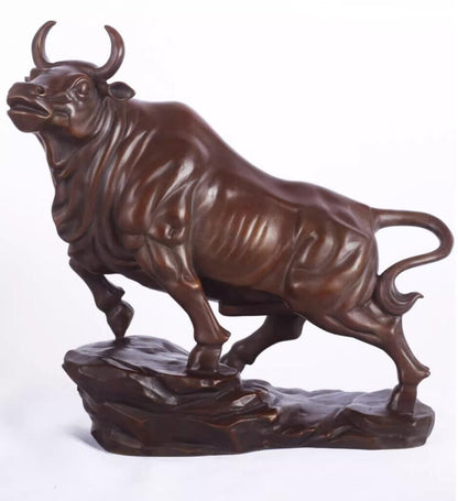 9" Brass Bull Feng shui Cattle Sculpture Copper Cow Statue Mascot Exquisite OX