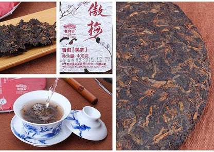 2015 haiwan LAO TONG ZHI Puer Tea Cake,plum blossom Ripe AO MEI Pu erh tee, 400g