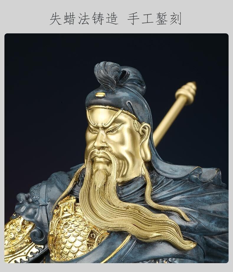 39cm, blue China Fengshui Brass FOLK Dragon Warrior Guan Gong Guan Yu God Statue