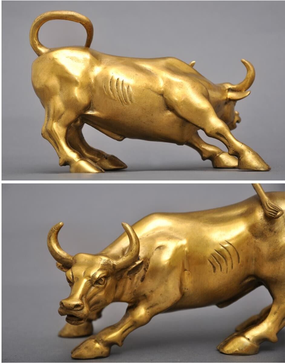 15kg,Golden Stock Market Wall Street Bull Brass Statue Wild West Taurus Figurine