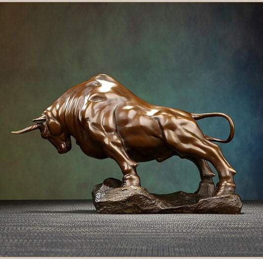 1600g, coffee Bull Brass Cow Statue Wall Street Cattle Copper China Fengshui OX