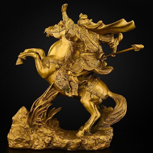 10" Chinese modern BRASS Guangong Guan Gong Yu Warrior God Ride Horse Statue 关公