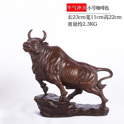 9" Brass Bull Feng shui Cattle Sculpture Copper Cow Statue Mascot Exquisite OX