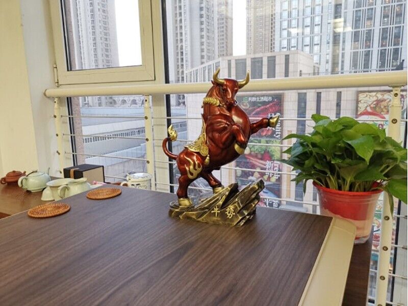 Home Decoration RED Copper Brass China Zodiac OX Oxen Cattle Bull Cow Statue niu