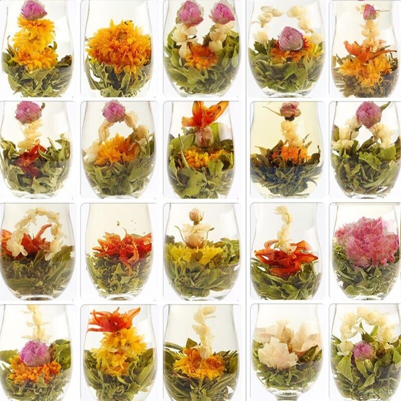 20Pcs, Different Handmade Blooming TEA,Artistic flowering Green Flower ball tee