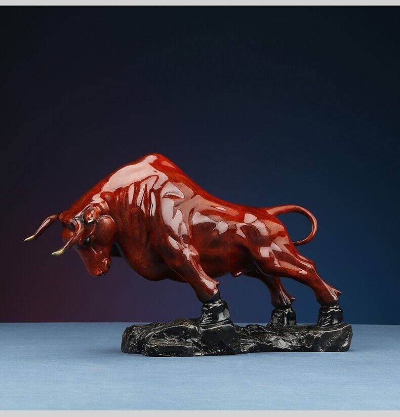 13'',Bull Brass Cow Statue Wall Street Cattle Copper China Fengshui colorful OX