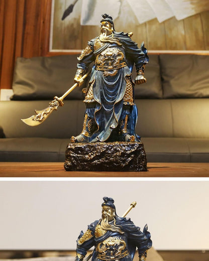 39cm, blue China Fengshui Brass FOLK Dragon Warrior Guan Gong Guan Yu God Statue