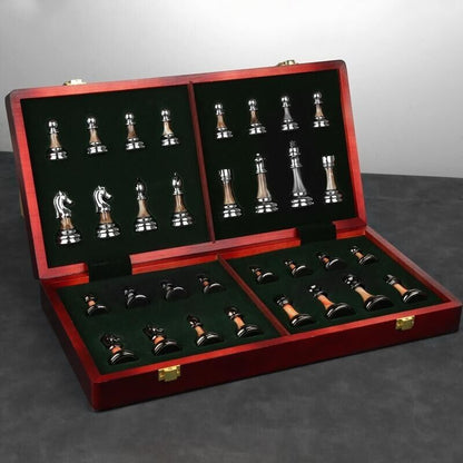 45cm chess set,Zinc Alloy Pieces, Foldable Storage Wood Board Birthday Gift 17"