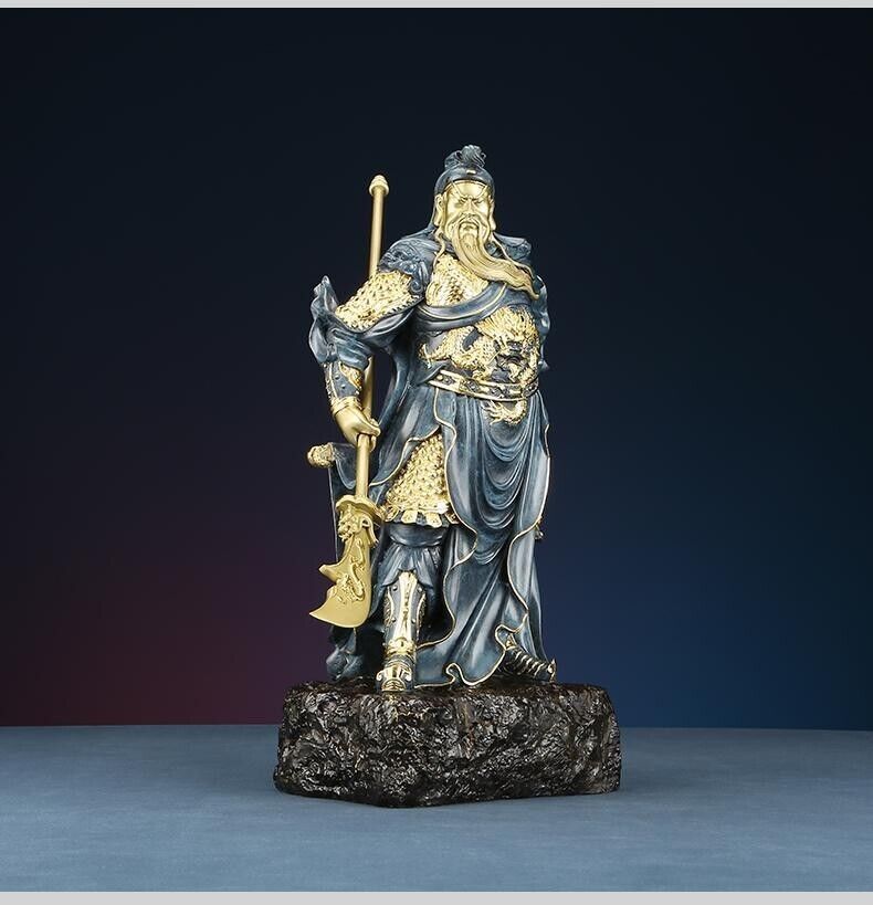 39cm, blue China Fengshui Brass FOLK Dragon Warrior Guan Gong Guan Yu God Statue