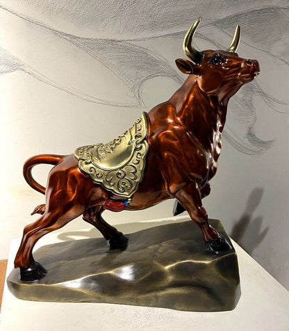 Bull Figurines Retro Brass Statue Desktop Decoration Feng Shui Home Decor niu OX