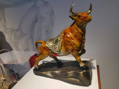 Bull Figurines Retro orange Brass Statue crafts Decoration Feng Shui Home Decor