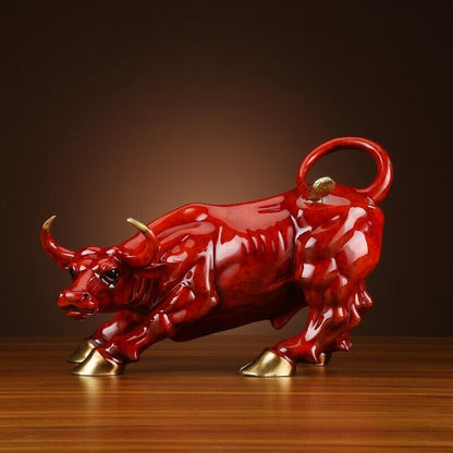 21cm,BRASS Wall Street Bull Sculpture Cow Cattle OX Statue Modern home Art 1200g