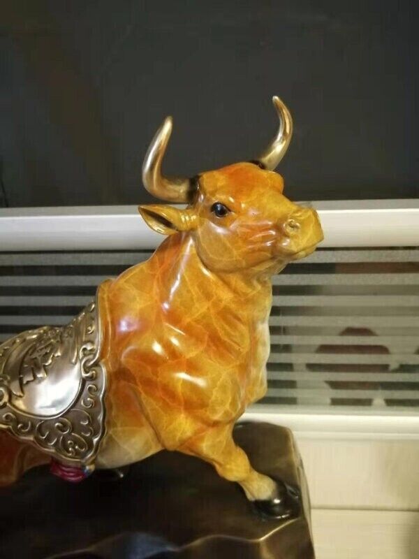 Bull Figurines Retro orange Brass Statue Desktop Decoration Feng Shui Home Decor