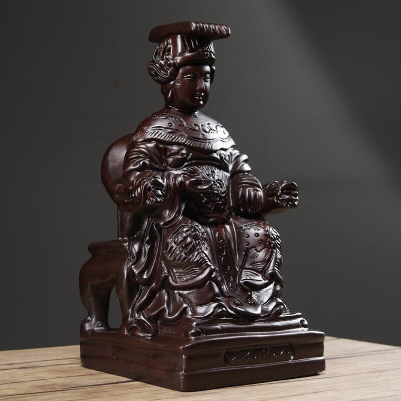 25cm,Ebony Wood MAZU Statue Carving,CHINA Taoism Matsu Sit FOLK Goddess Sea 妈祖神像