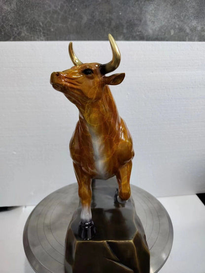 Bull Figurines Retro orange Brass Statue Desktop Decoration Feng Shui Home Decor