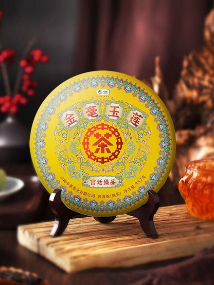 357g,2021 CHINATEA JIN HAO YU LIAN Pu er RIPE Cake tea,Lotus Palace puer tee erh