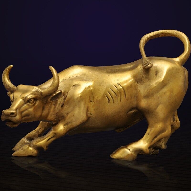 15kg,Golden Stock Market Wall Street Bull Brass Statue Wild West Taurus Figurine