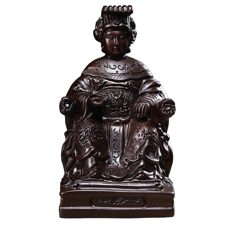 25cm,Ebony Wood MAZU Statue Carving,CHINA Taoism Matsu Sit FOLK Goddess Sea 妈祖神像