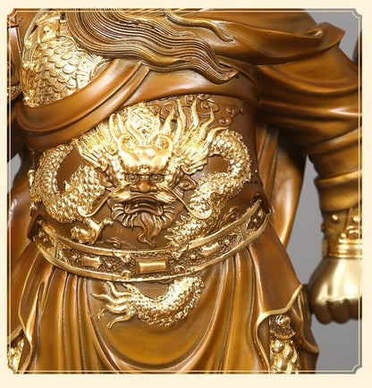 39cm, China Brass Copper brown Dragon Guan Gong GuanYu Warrior Soldier Statue