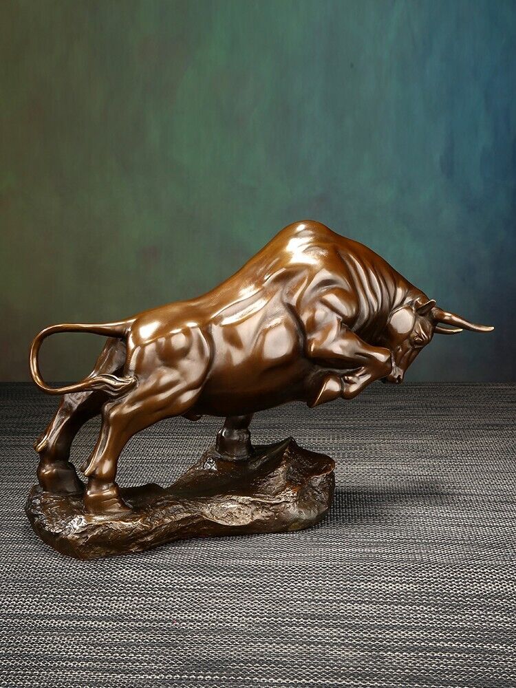 13" China Figurine BRASS copper Feng Shui Animal Bull Oxen Cattle Statue, 3.6kg