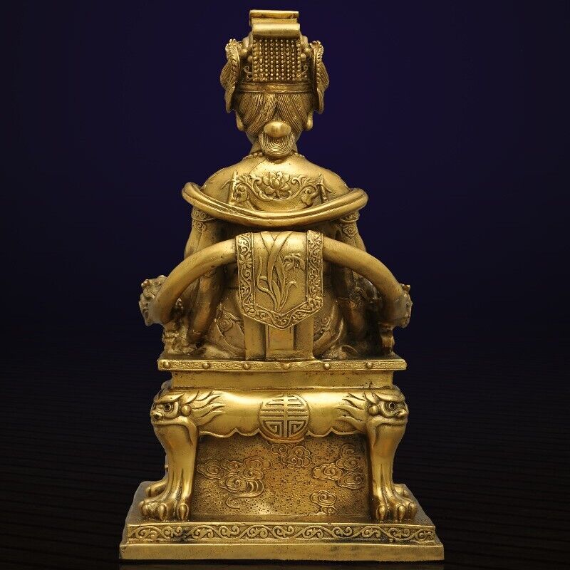 31cm,BRASS MAZU Statue Carved,CHINA Taoism God Matsu Sit FOLK Goddess Sea 妈祖雕像