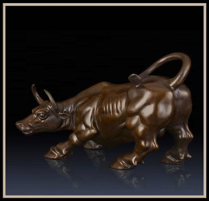 17'',Bull fortune Brass Cow Statue Wall Street Cattle Copper China Fengshui OX