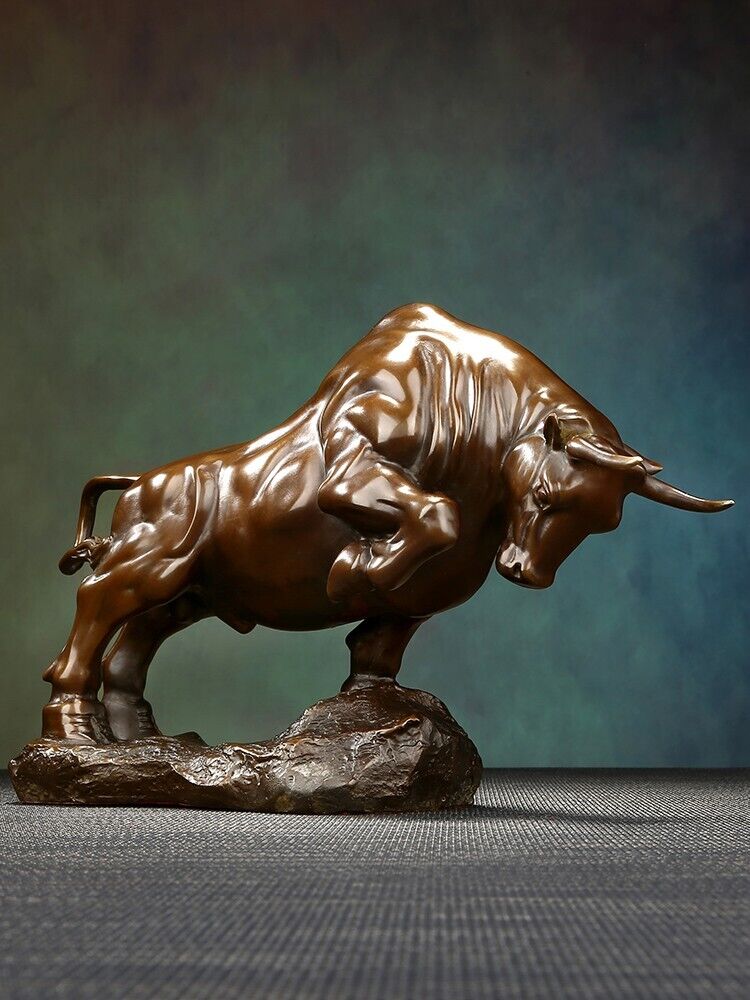 1600g, coffee Bull Brass Cow Statue Wall Street Cattle Copper China Fengshui OX