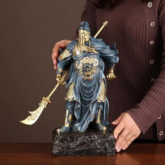 39cm, blue China Fengshui Brass FOLK Dragon Warrior Guan Gong Guan Yu God Statue