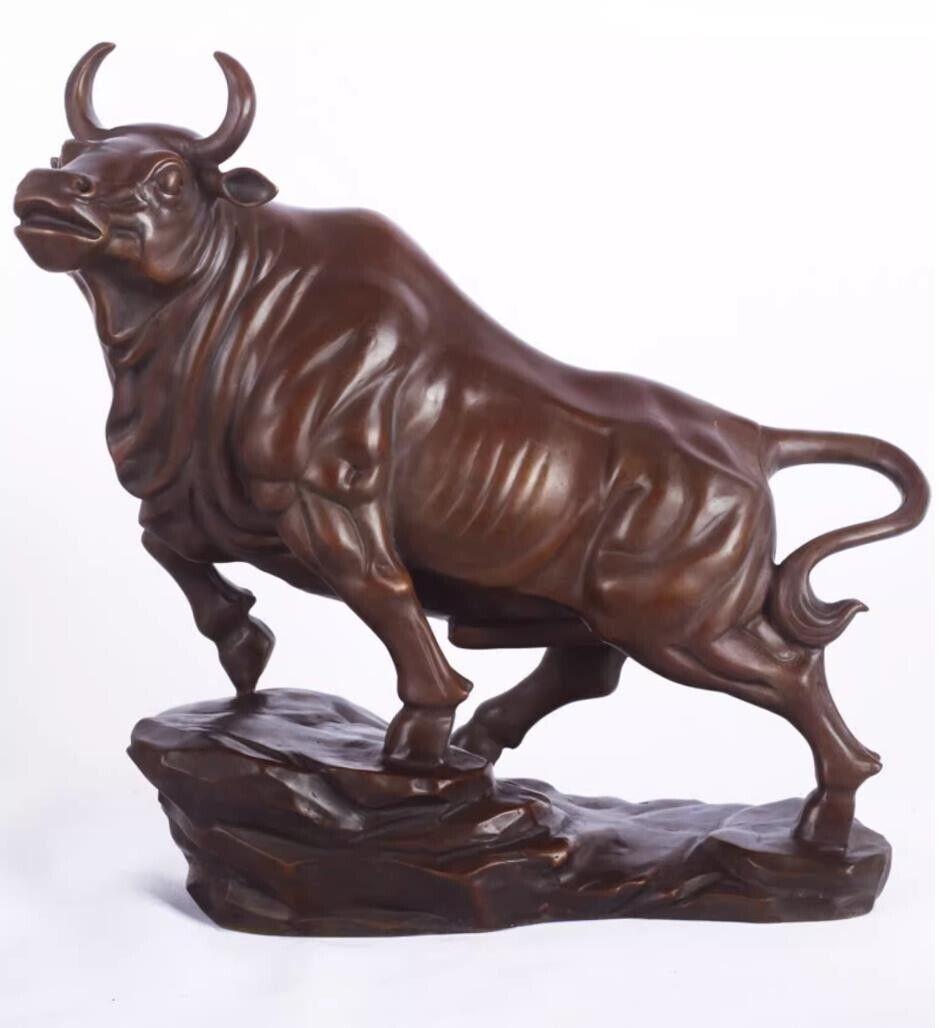 12 inch,Bull Figurines Retro Brass Statue Desktop Decoration FengShui Home Decor