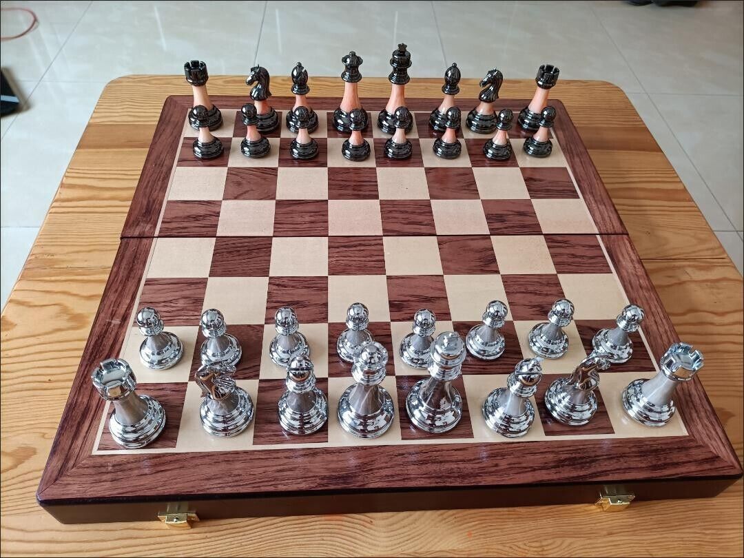 45cm chess set,Zinc Alloy Pieces,Foldable Storage Wood Board Games xiangqi Gift