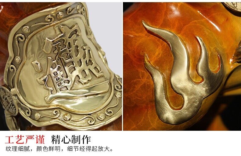 13 inch,Bull Figurines Retro Brass Statue Desktop FengShui Home Decor ORANGE niu