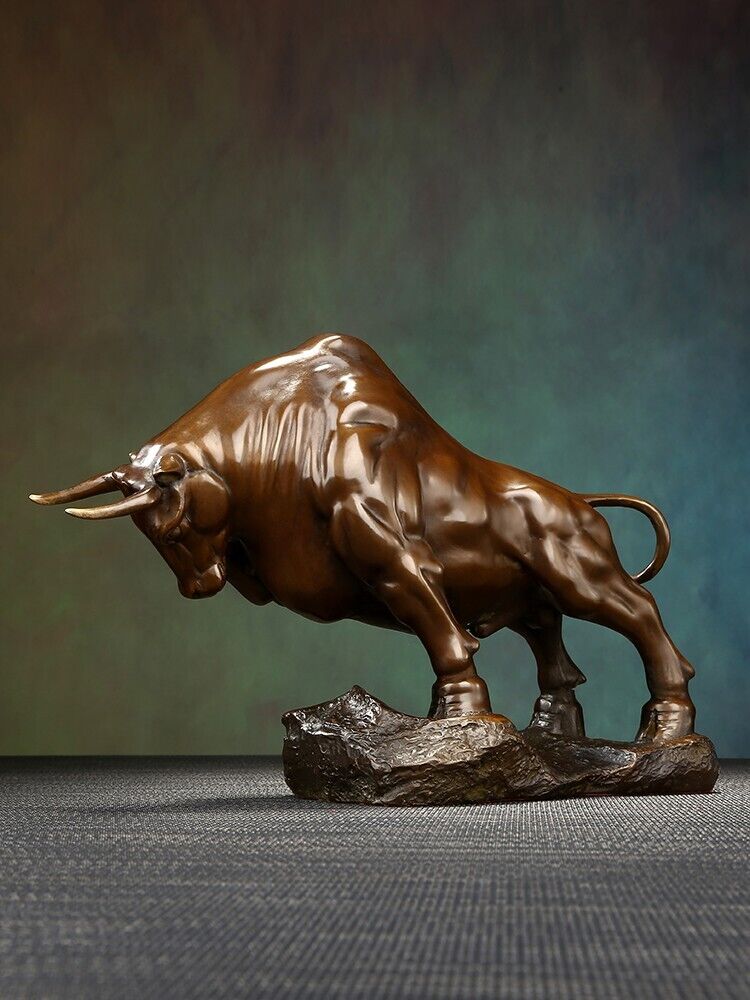 1600g, coffee Bull Brass Cow Statue Wall Street Cattle Copper China Fengshui OX