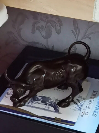 11'',Bull Sculpture Brass Cow Statue Wall Street Cattle Copper China Fengshui OX