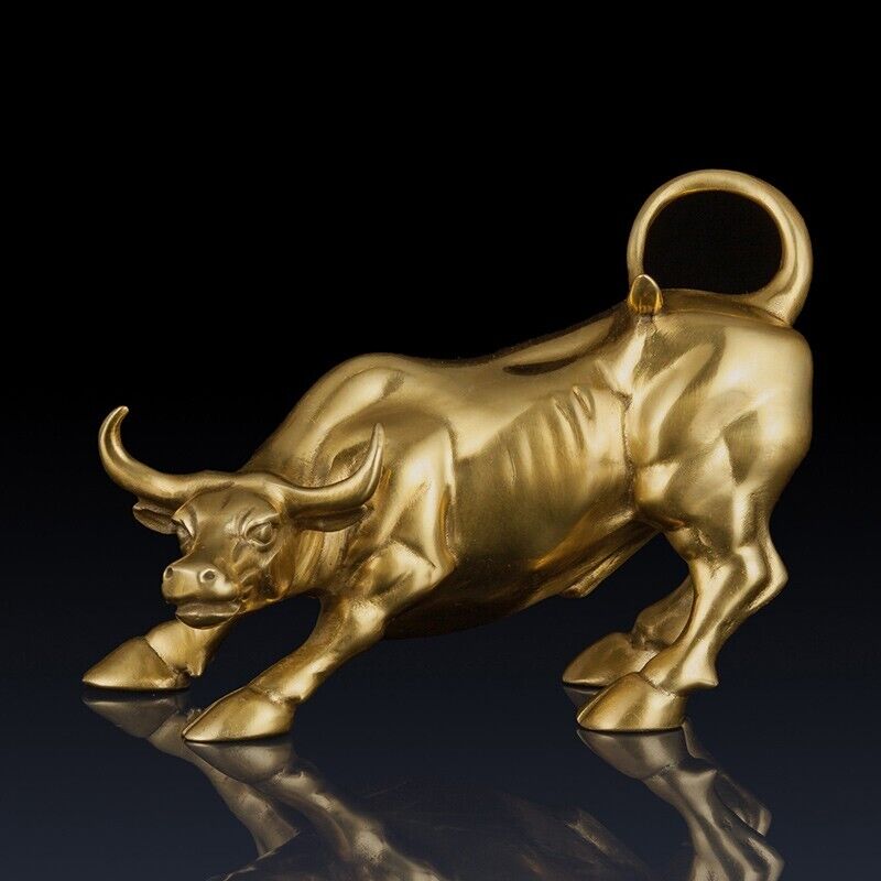 4 '',Small brass gold feng shui auspicious fortune wealth bull ox statue Animal