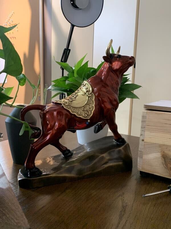 Bull Figurines Retro Brass Statue Desktop Decoration Feng Shui Home Decor niu OX