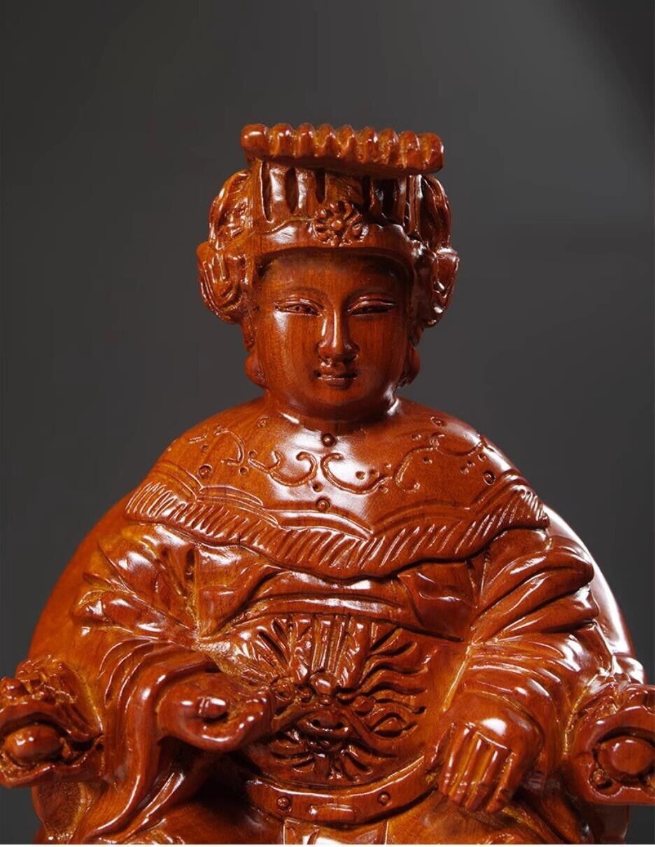 25cm,rosewood MAZU Statue Carved,CHINA Taoism God Matsu Sit FOLK Goddess Sea 妈祖