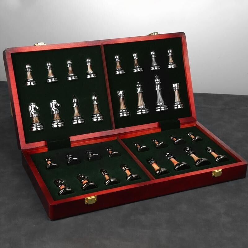 45cm chess set,Zinc Alloy Pieces,Foldable Storage Wood Board Games xiangqi Gift