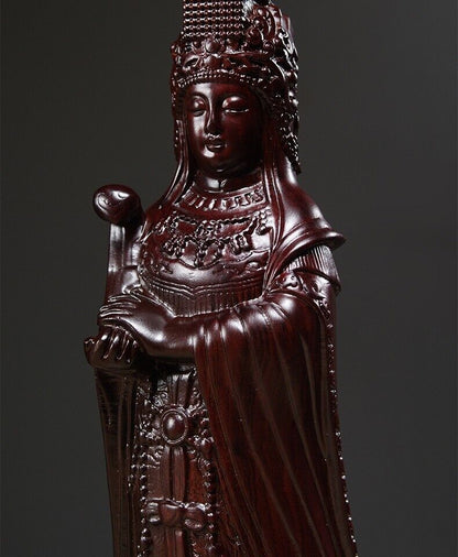 11.8",Ebony Wood MAZU Statue Carved,CHINA Taoism Matsu ruyi FOLK Goddess Sea 妈祖