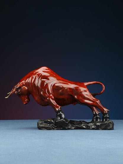 13'',Bull Brass Cow Statue Wall Street Cattle Copper China Fengshui colorful OX