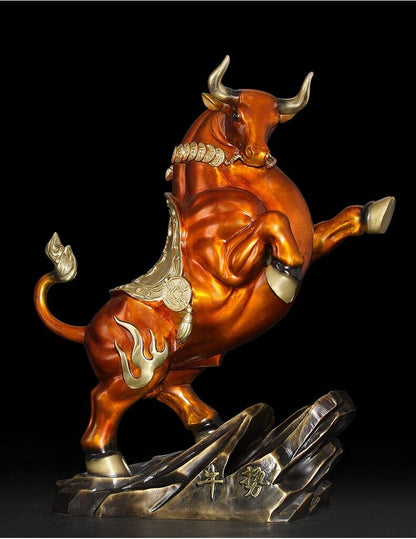 Home Decoration RED Copper Brass China Zodiac OX Oxen Cattle Bull Cow Statue niu