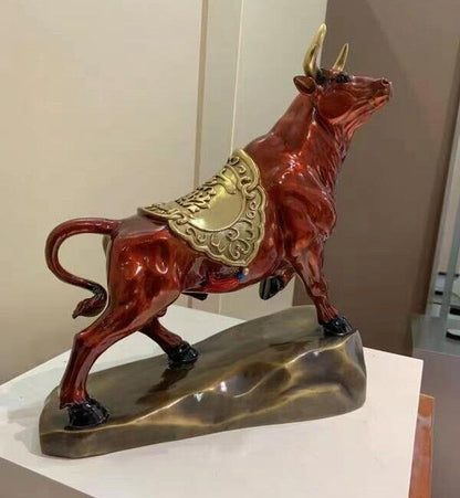 Bull Figurines Retro Brass Statue Desktop Decoration Feng Shui Home Decor niu OX