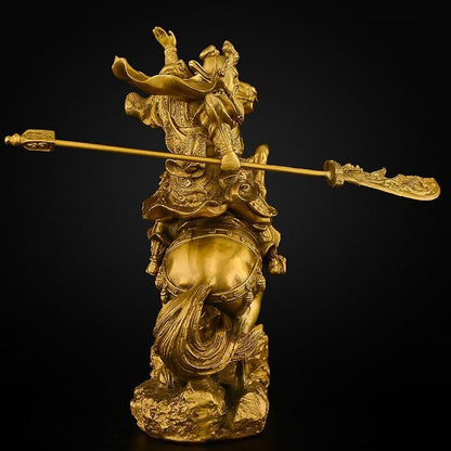 35cm, Chinese Brass FOLK Dragon Warrior Guan Gong Guan Yu God Ride Horse Statue