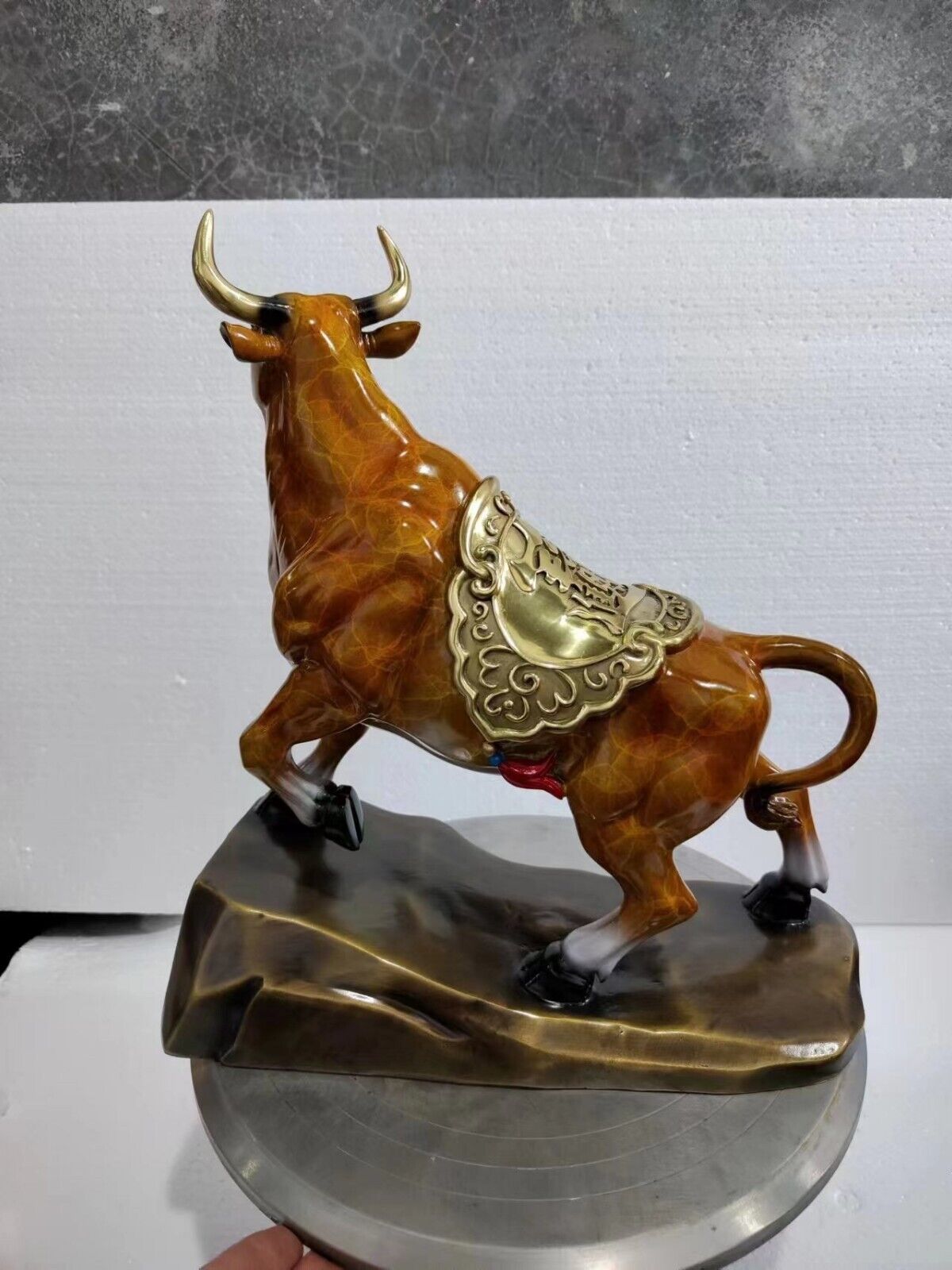 Bull Figurines Retro orange Brass Statue Desktop Decoration Feng Shui Home Decor