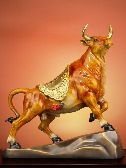 Bull Figurines Retro orange Brass Statue Desktop Decoration Feng Shui Home Decor