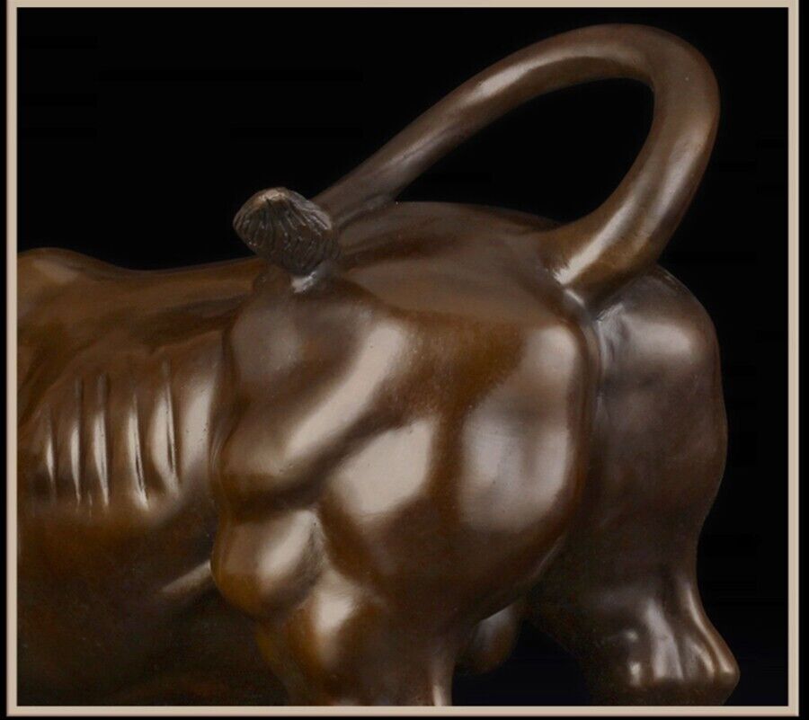 11'',Bull Sculpture Brass Cow Statue Wall Street Cattle Copper China Fengshui OX