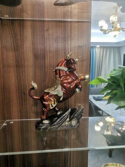 Home Decoration RED Copper Brass China Zodiac OX Oxen Cattle Bull Cow Statue niu