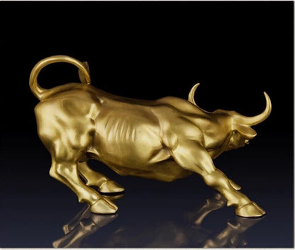 11'',Bull gold Brass Cow Statue Wall Street Cattle Copper China Fengshui OX 28cm