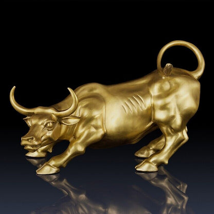 15kg,Golden Stock Market Wall Street Bull Brass Statue Wild West Taurus Figurine