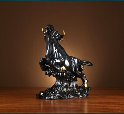 11.6 in, Home Wealth Fengshui Brass Copper Lucky Ox Bull cattle Statue Sculpture